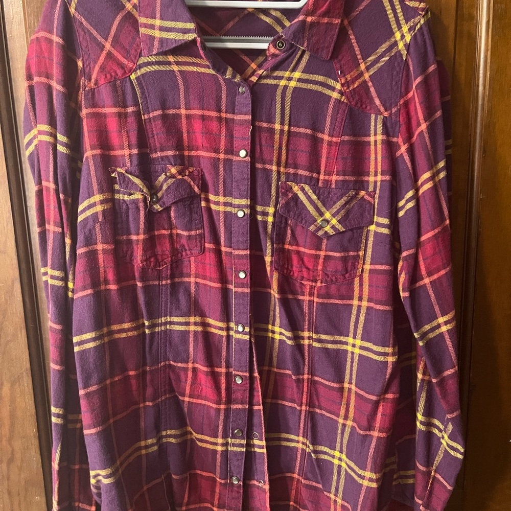 Maurices Purple and Yellow Plaid Button Down Shirt
